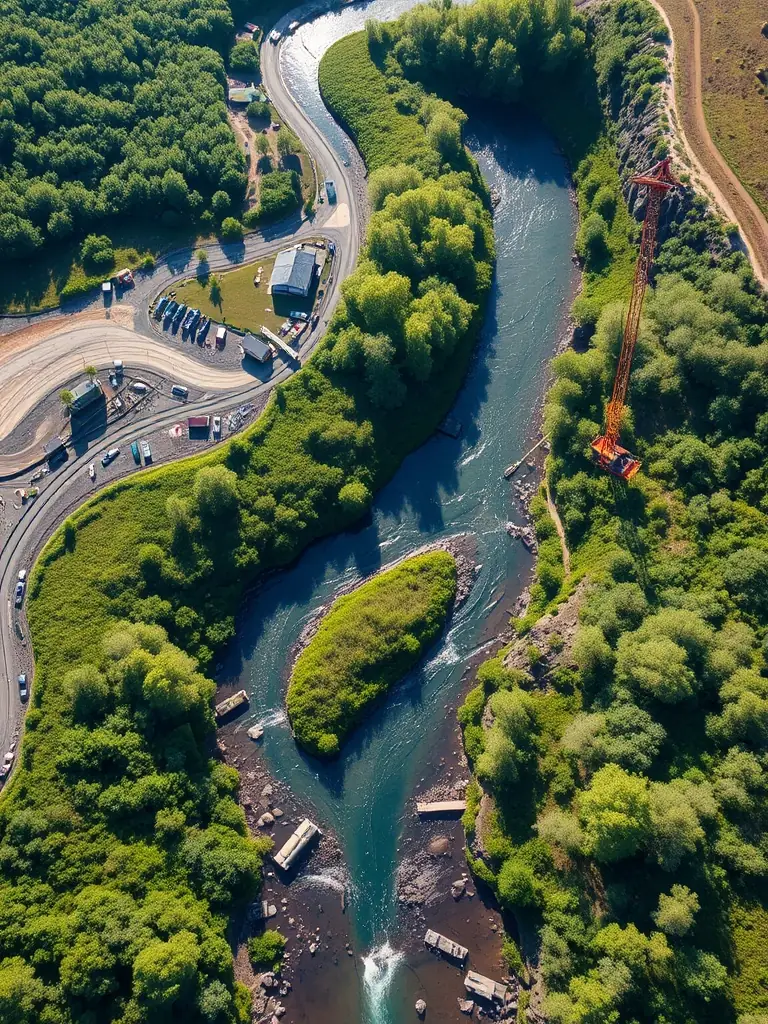 An aerial view of a river system where FPPMA12 has implemented erosion control measures, demonstrating the organization's efforts to protect water quality.